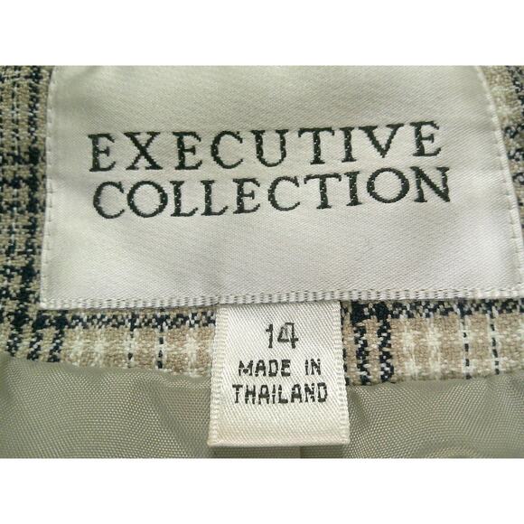 Vtg Executive Collection Womens Navy Beige Plaid 4 Button Lined Blazer Size 14 - Picture 6 of 8